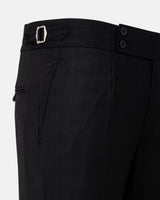 Neux Black Checked Formal Single Pleated Italian Pant