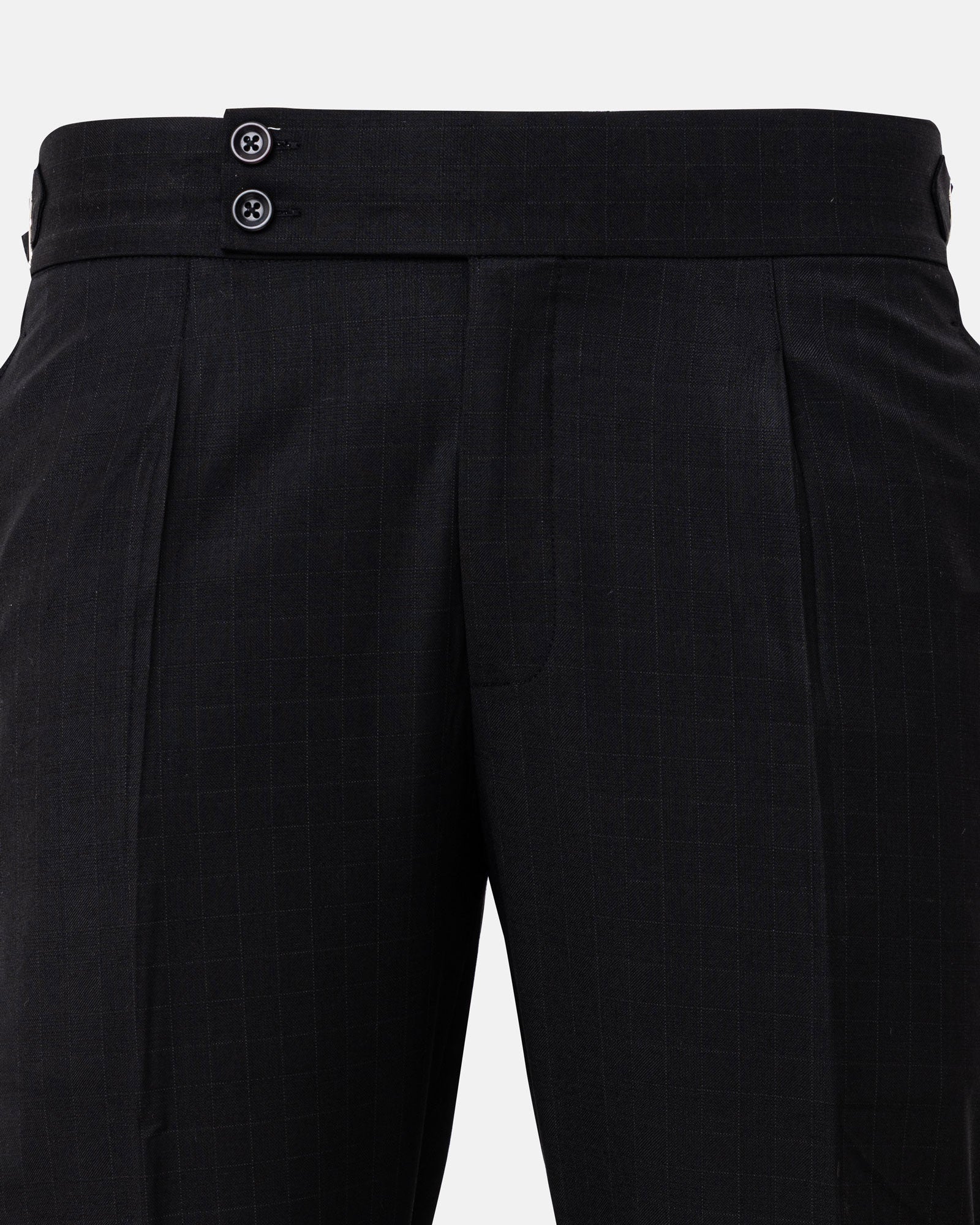 Neux Black Checked Formal Single Pleated Italian Pant - John Ellies
