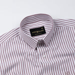 Pristine Brown Stripe Oxford Cotton Shirt - John Ellies