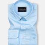 Jexari Sky Blue Plain Giza Cotton Shirt - John Ellies