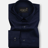 Jexari Navy Blue Plain Giza Cotton Shirt - John Ellies
