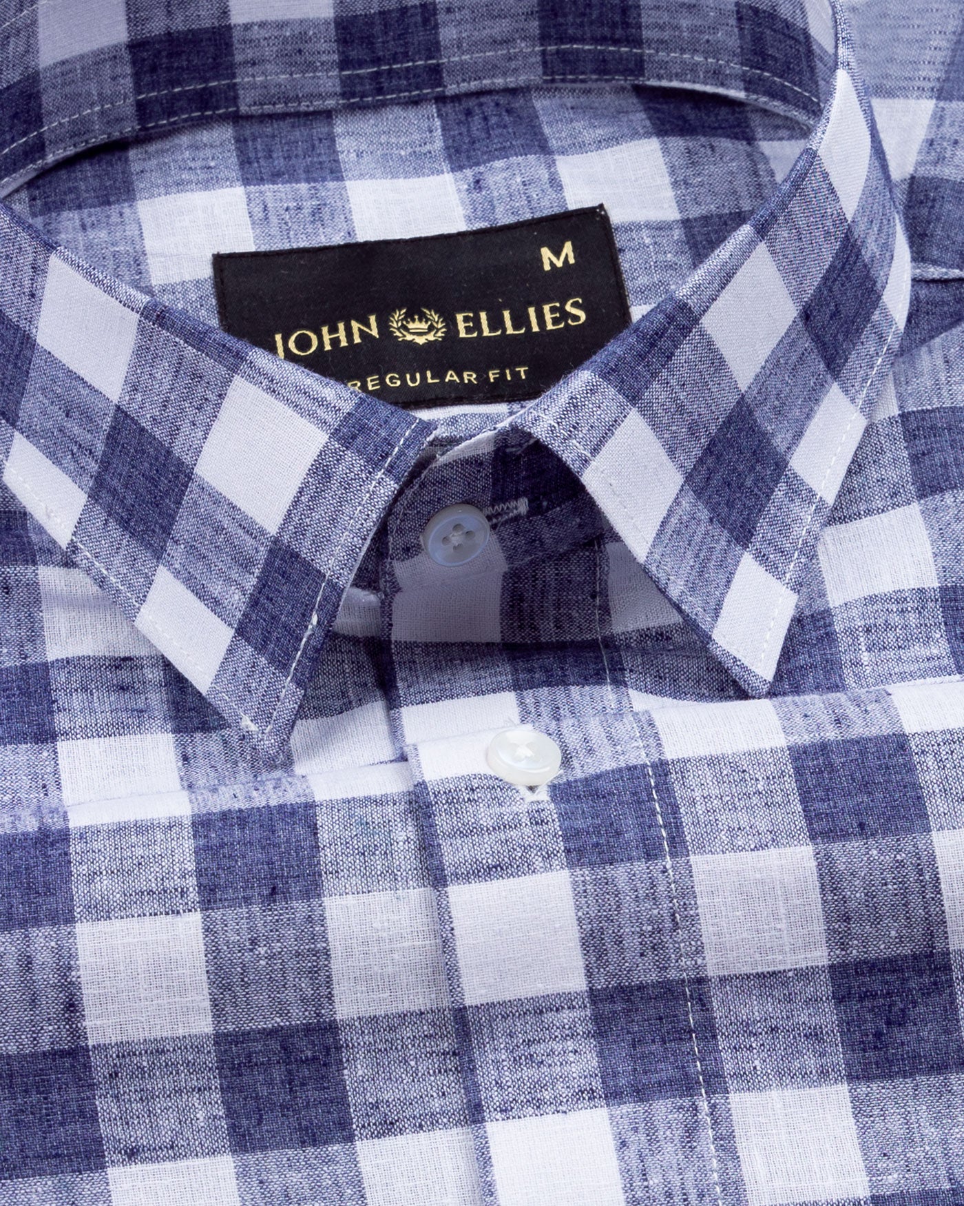 Vintrex Navy Blue Plaid Linen Shirt - John Ellies