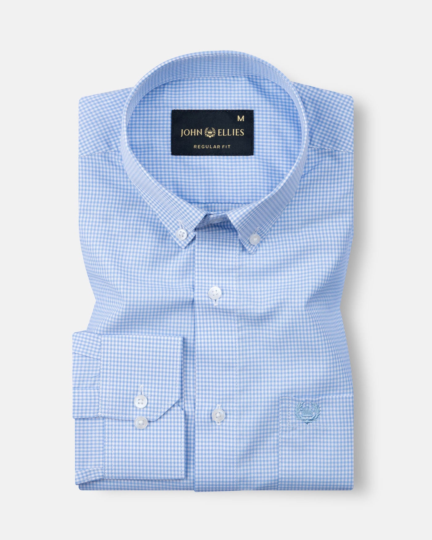 Dersko Sky Blue Gingham Check Button Down Cotton Shirt - John Ellies