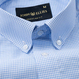 Dersko Sky Blue Gingham Check Button Down Cotton Shirt - John Ellies