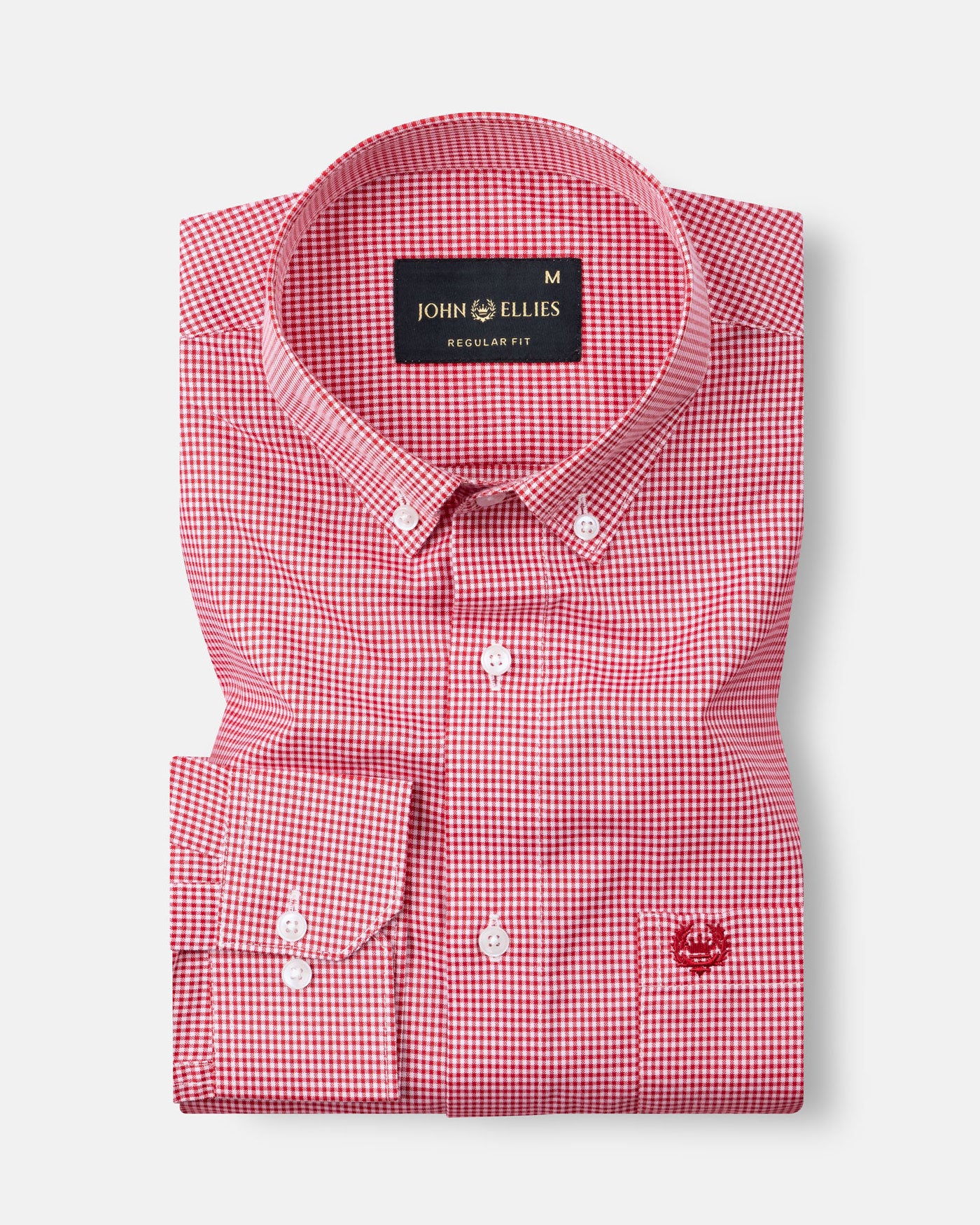 Dersko Red Gingham Check Button Down Cotton Shirt - John Ellies