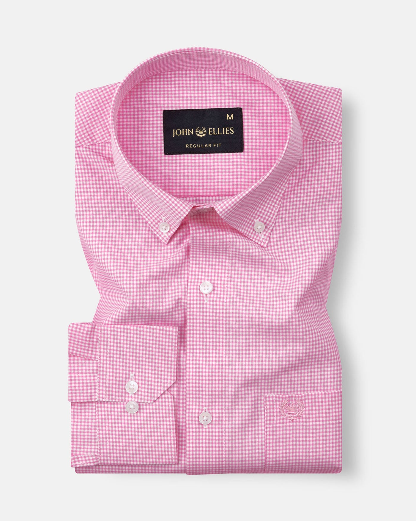 Dersko Pink Gingham Check Button Down Cotton Shirt - John Ellies
