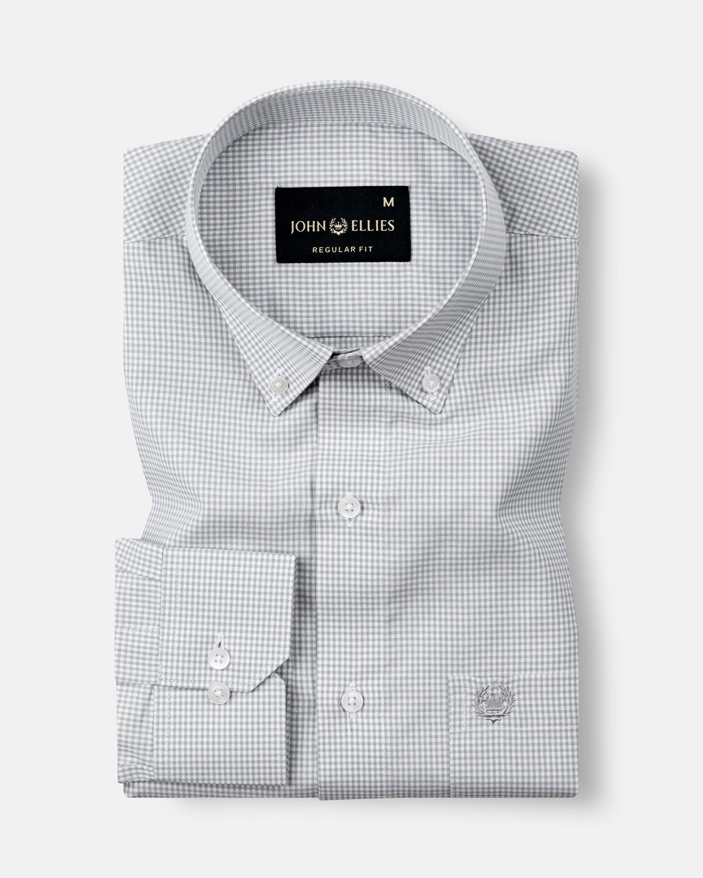 Dersko Silver Gingham Check Button Down Cotton Shirt - John Ellies