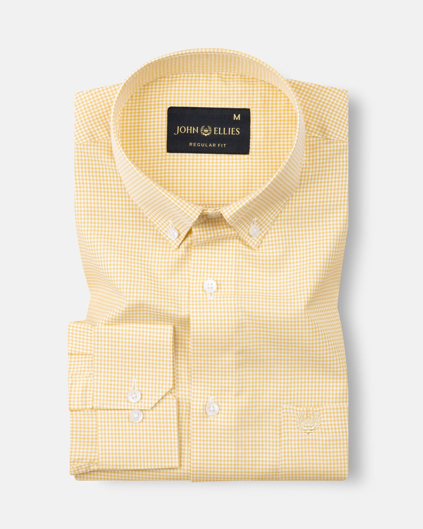 Dersko Yellow Gingham Check Button Down Cotton Shirt - John Ellies