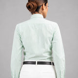 Strata Green Stripes Oxford Cotton Women Shirt