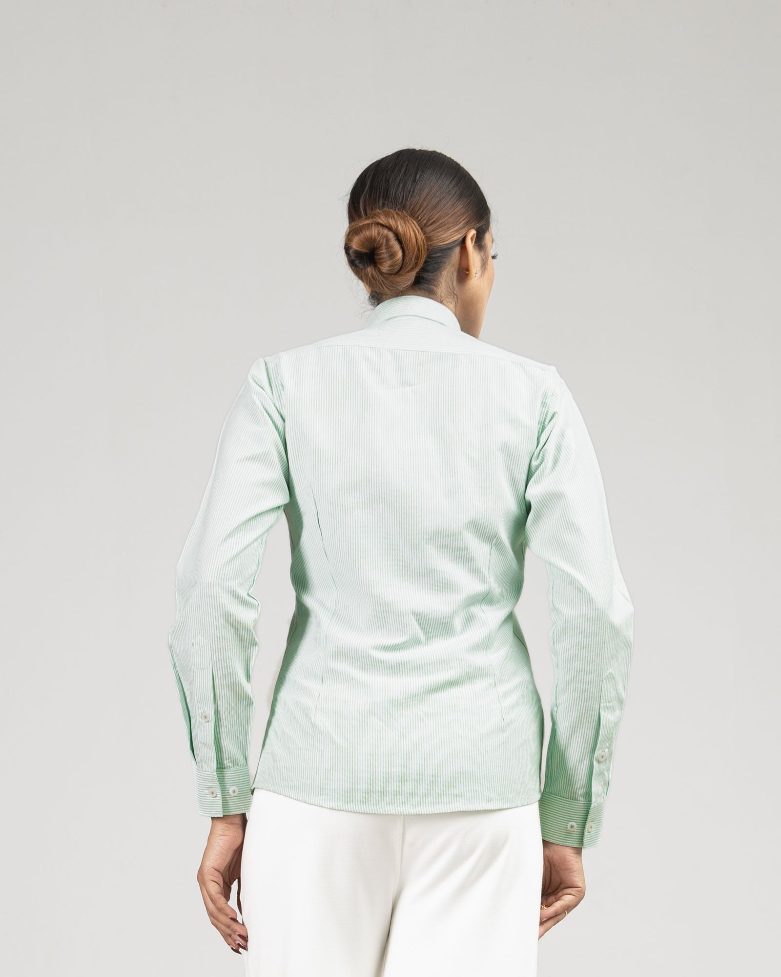 Strata Green Stripes Oxford Cotton Women Shirt - John Ellies