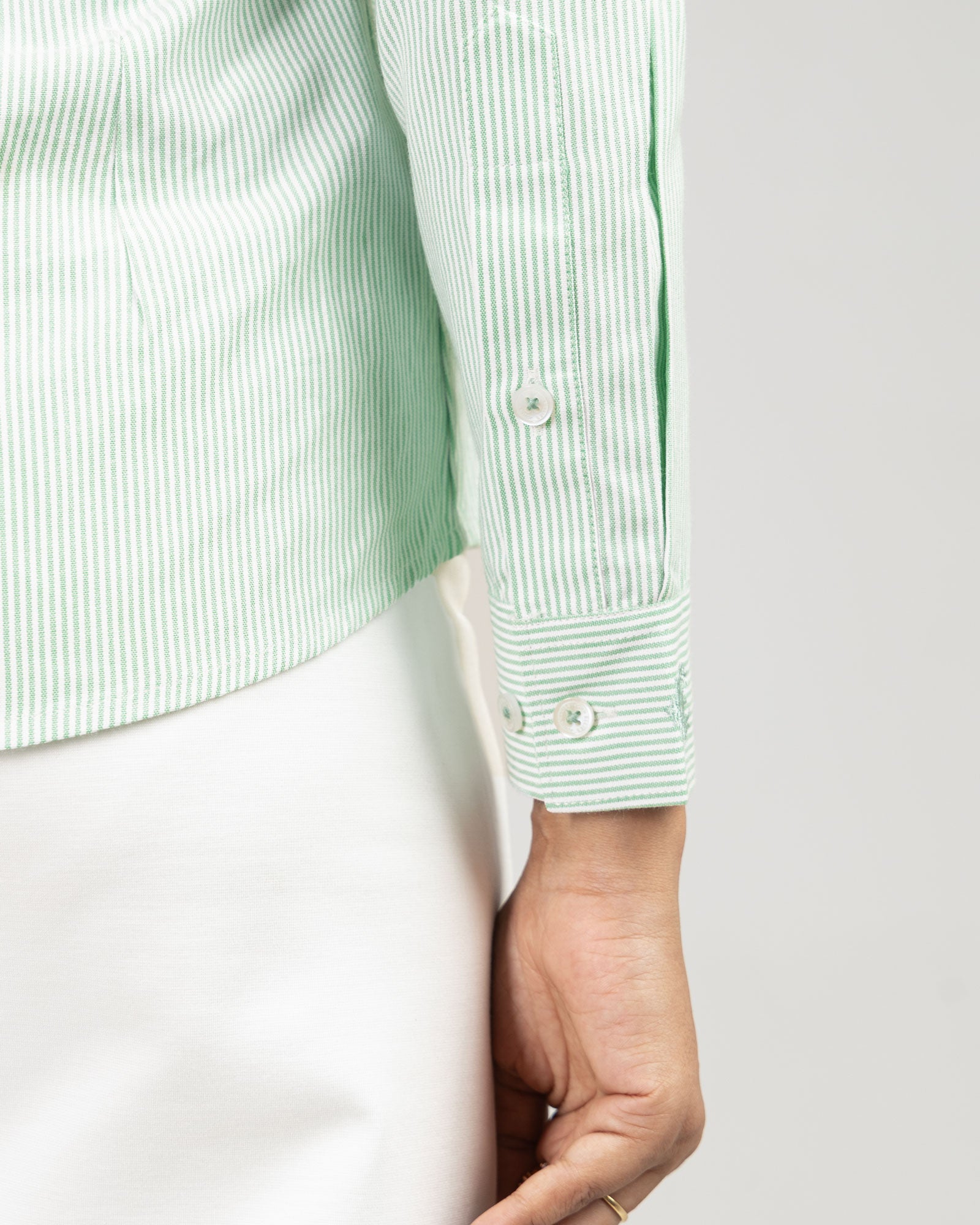 Strata Green Stripes Oxford Cotton Women Shirt - John Ellies