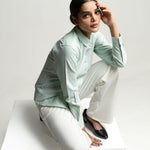 Strata Green Stripes Oxford Cotton Women Shirt - John Ellies