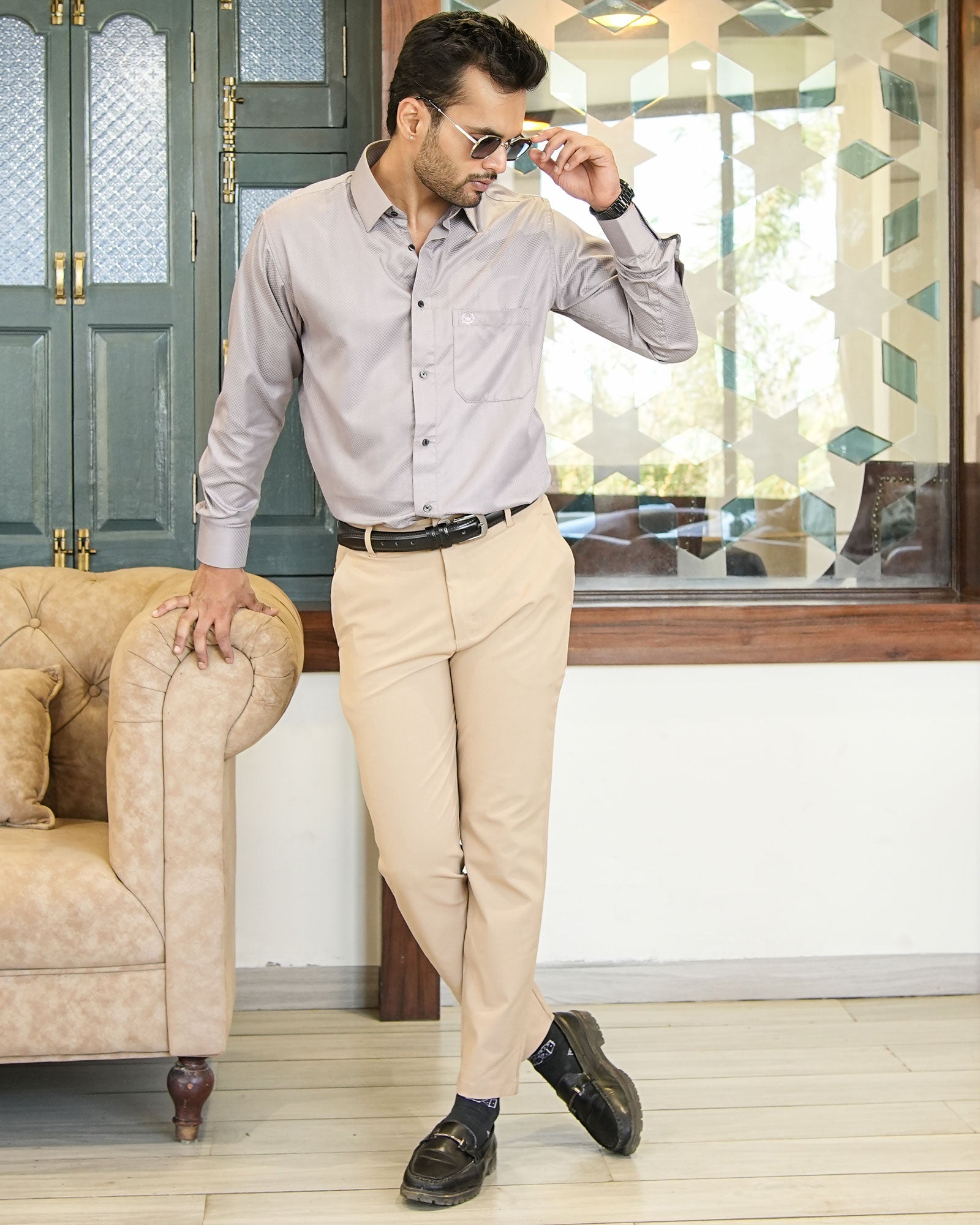 Presto Magenta Cotton Dobby Textured Shirt - John Ellies