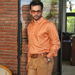 Presto Orange Cotton Dobby Textured Shirt - John Ellies