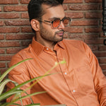 Presto Orange Cotton Dobby Textured Shirt - John Ellies