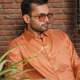 Presto Orange Cotton Dobby Textured Shirt - John Ellies