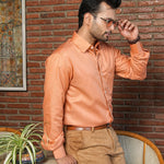 Presto Orange Cotton Dobby Textured Shirt - John Ellies