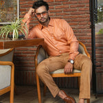 Presto Orange Cotton Dobby Textured Shirt - John Ellies
