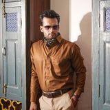 Presto Brown Cotton Dobby Textured Shirt - John Ellies