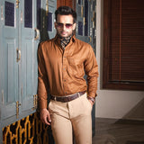 Presto Brown Cotton Dobby Textured Shirt - John Ellies