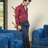 Presto Maroon Cotton Dobby Textured Shirt - John Ellies