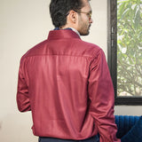 Presto Maroon Cotton Dobby Textured Shirt - John Ellies