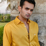Presto Yellow Cotton Dobby Textured Shirt - John Ellies