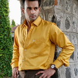 Presto Yellow Cotton Dobby Textured Shirt - John Ellies