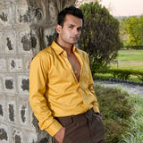 Presto Yellow Cotton Dobby Textured Shirt - John Ellies
