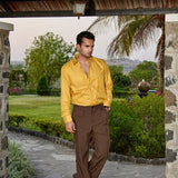 Presto Yellow Cotton Dobby Textured Shirt - John Ellies
