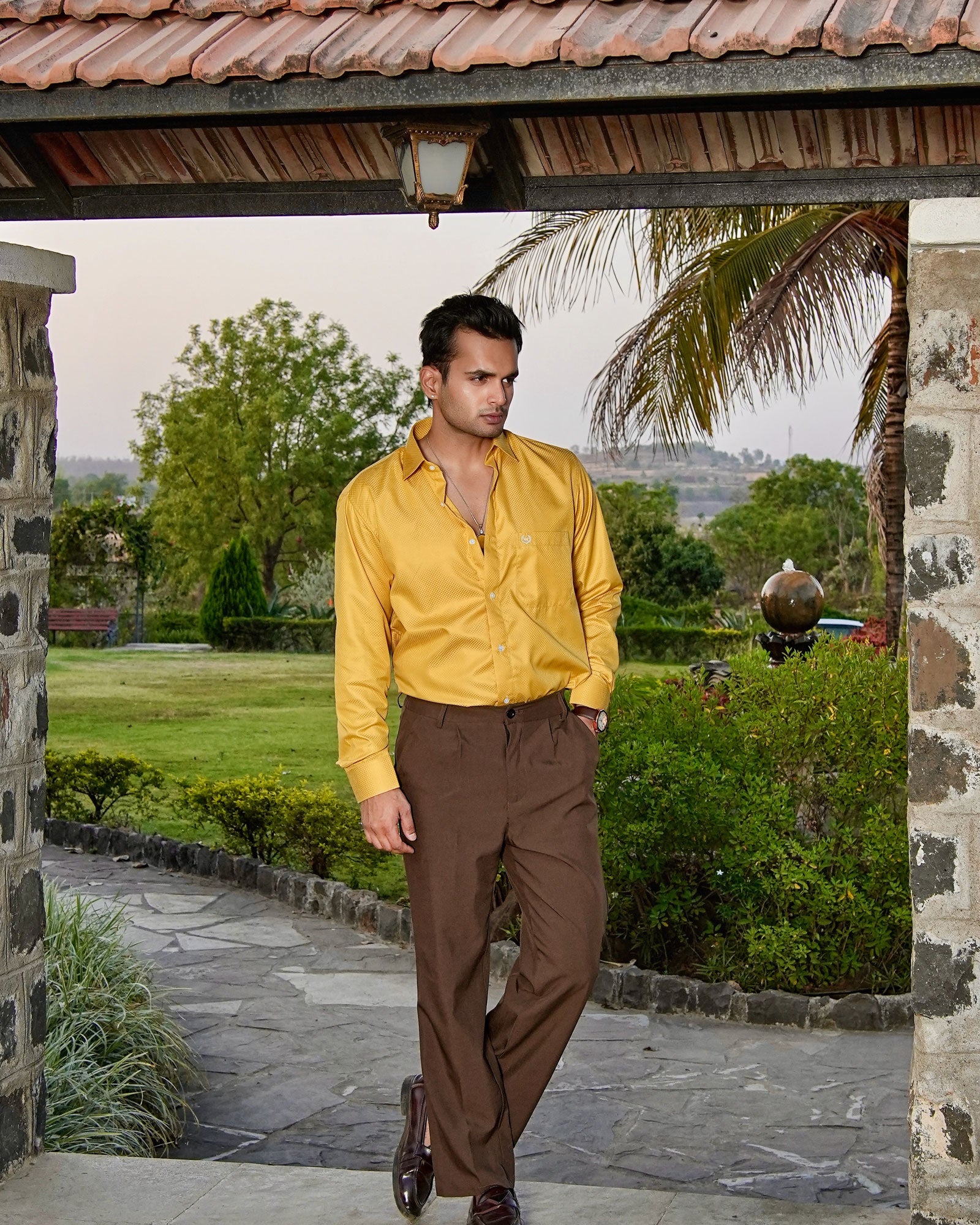Presto Yellow Cotton Dobby Textured Shirt - John Ellies