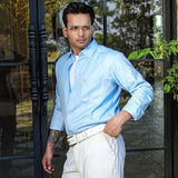 Presto Sky Blue Cotton Dobby Textured Shirt - John Ellies