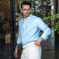 Presto Sky Blue Cotton Dobby Textured Shirt - John Ellies
