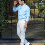 Presto Sky Blue Cotton Dobby Textured Shirt - John Ellies