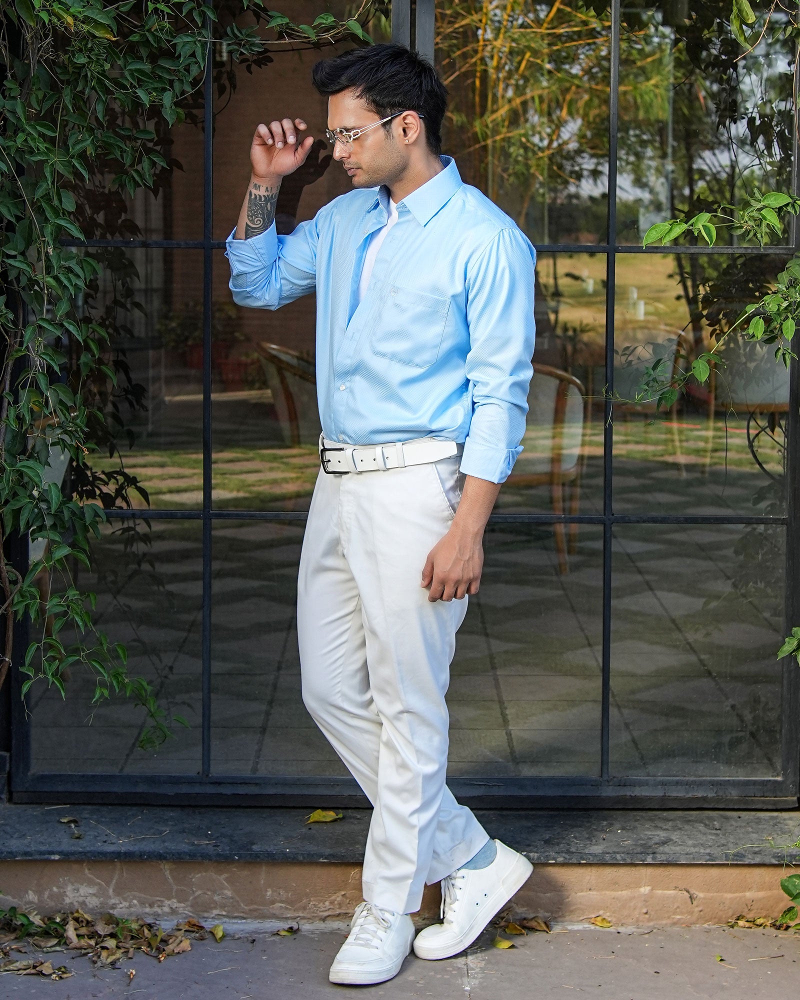 Presto Sky Blue Cotton Dobby Textured Shirt - John Ellies