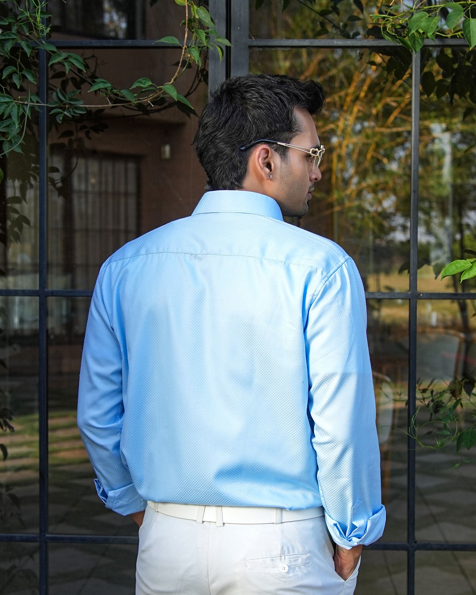 Presto Sky Blue Cotton Dobby Textured Shirt - John Ellies