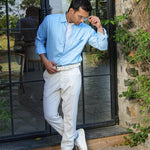 Presto Sky Blue Cotton Dobby Textured Shirt - John Ellies