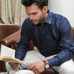 Presto Navy Blue Cotton Dobby Textured Shirt - John Ellies