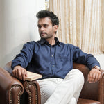Presto Navy Blue Cotton Dobby Textured Shirt - John Ellies