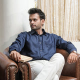 Presto Navy Blue Cotton Dobby Textured Shirt - John Ellies