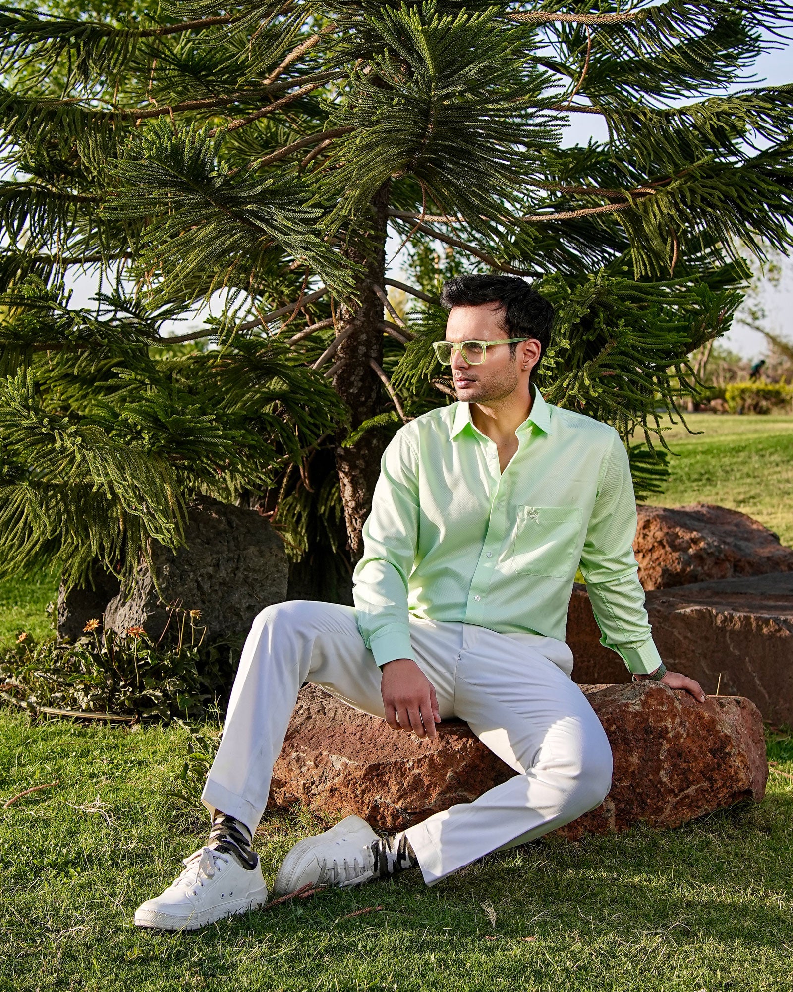 Presto Lime Cotton Dobby Textured Shirt - John Ellies