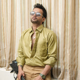 Presto Olive Cotton Dobby Textured Shirt - John Ellies