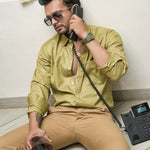 Presto Olive Cotton Dobby Textured Shirt - John Ellies
