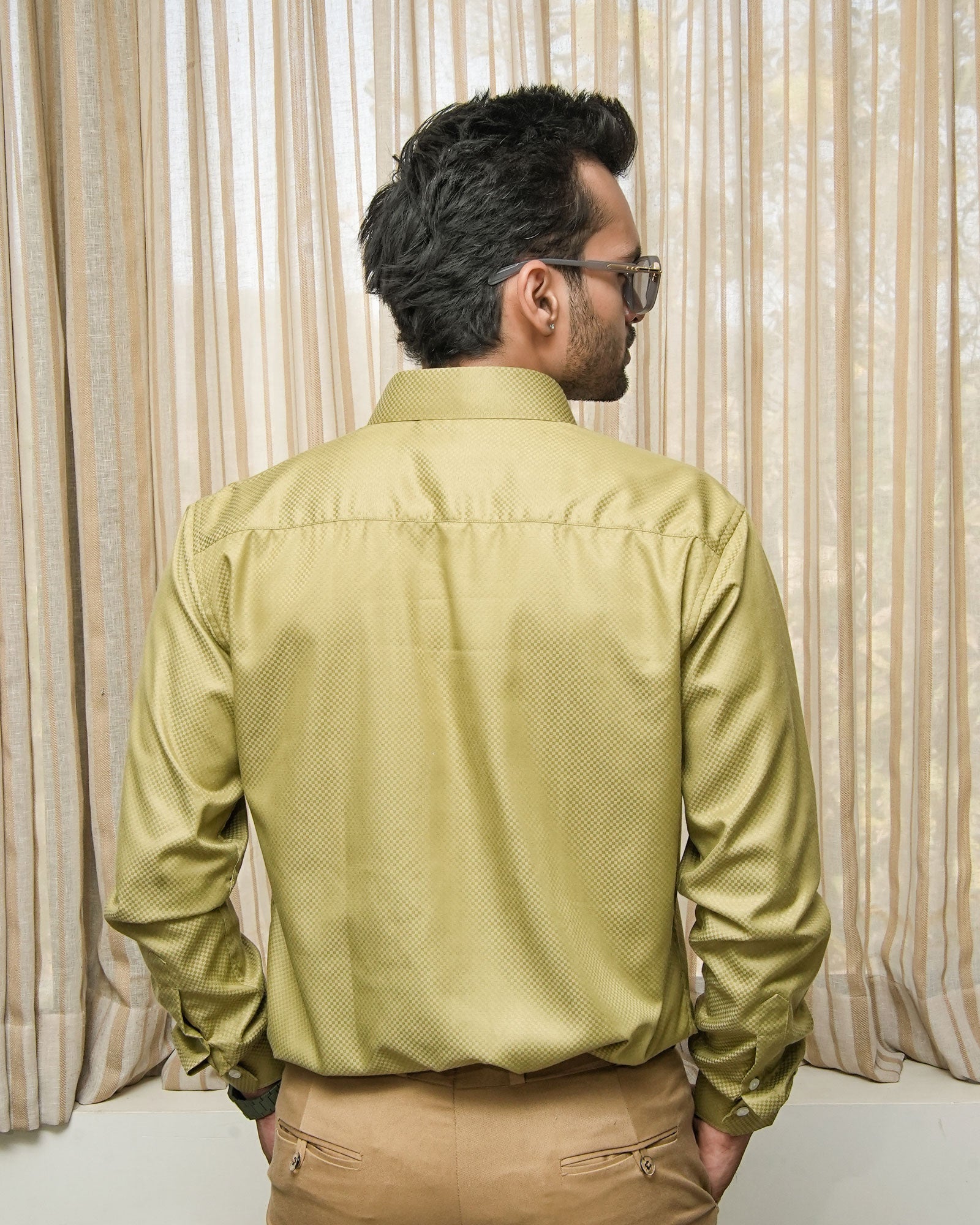 Presto Olive Cotton Dobby Textured Shirt - John Ellies