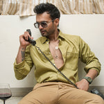Presto Olive Cotton Dobby Textured Shirt - John Ellies