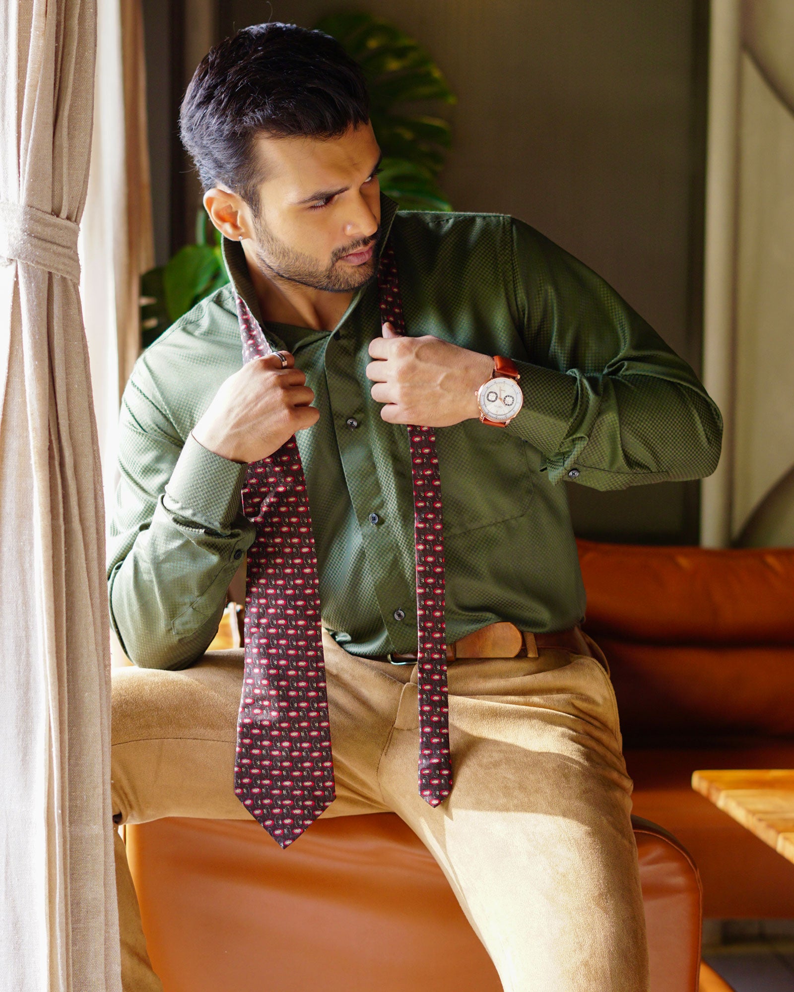 Presto Green Cotton Dobby Textured Shirt - John Ellies