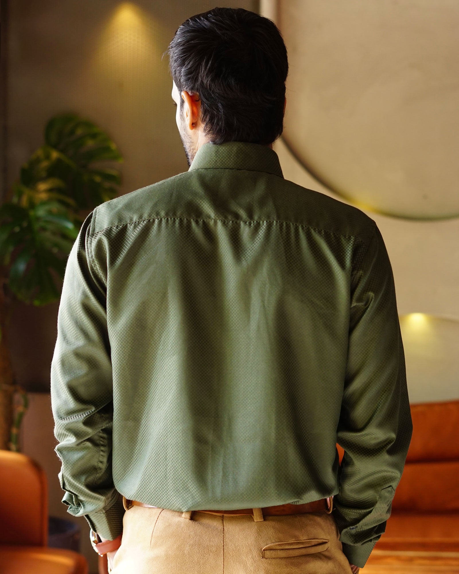 Presto Green Cotton Dobby Textured Shirt - John Ellies