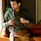 Presto Green Cotton Dobby Textured Shirt - John Ellies