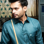 Presto Teal Cotton Dobby Textured Shirt - John Ellies