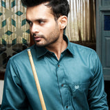 Presto Teal Cotton Dobby Textured Shirt - John Ellies